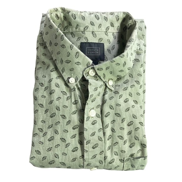 14th & Union Mens Olive Green Floral Short Sleeve Button Down Shirt Size M - Picture 11 of 11